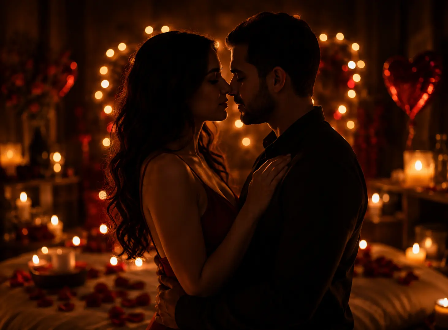 Moment intime sous les lumieres tamisees love room